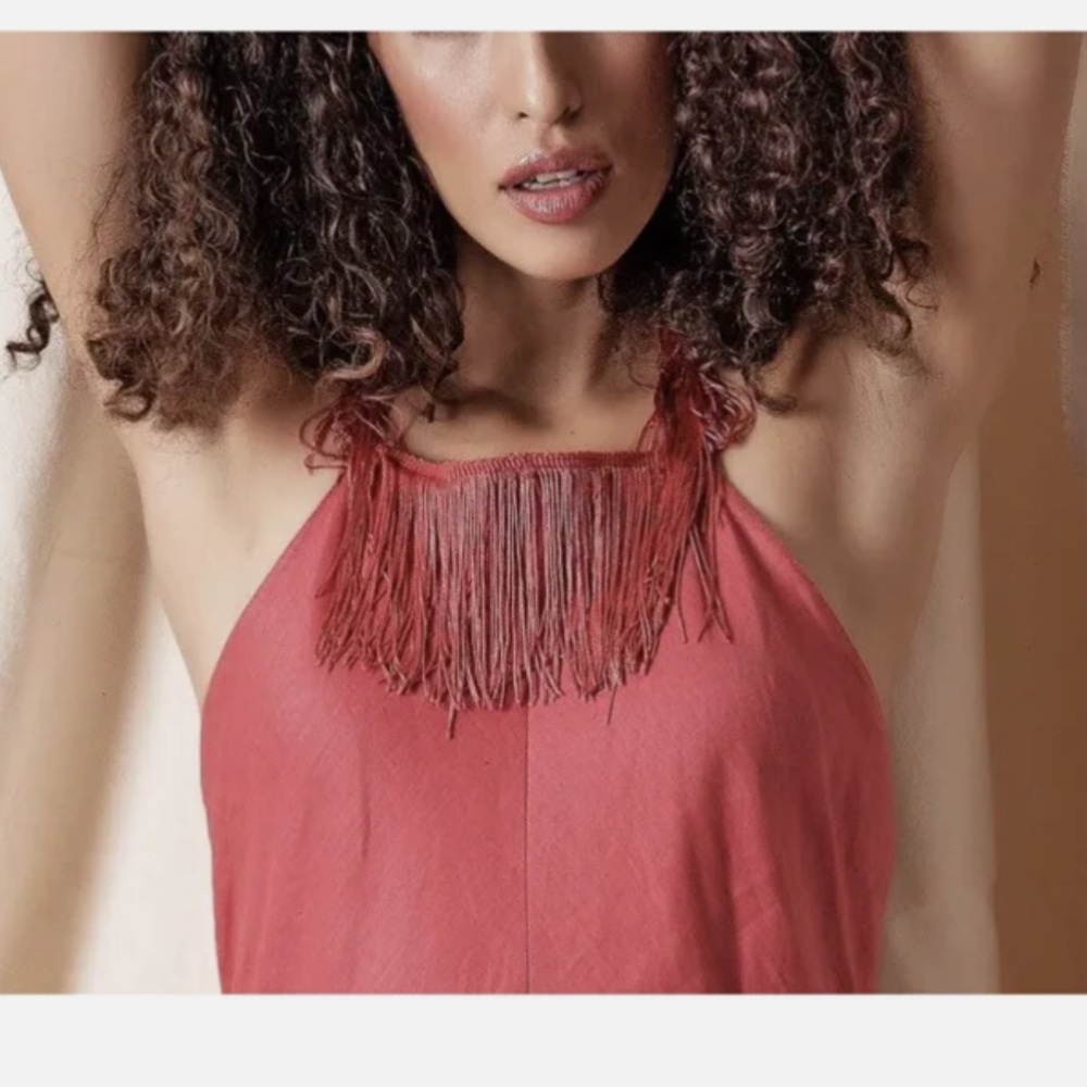 Zara maxi with fringe neck tie